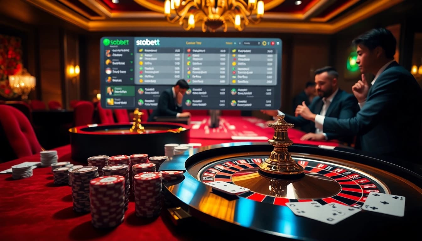 Experience sbobet betting strategies at a vibrant casino table with poker chips and cards.