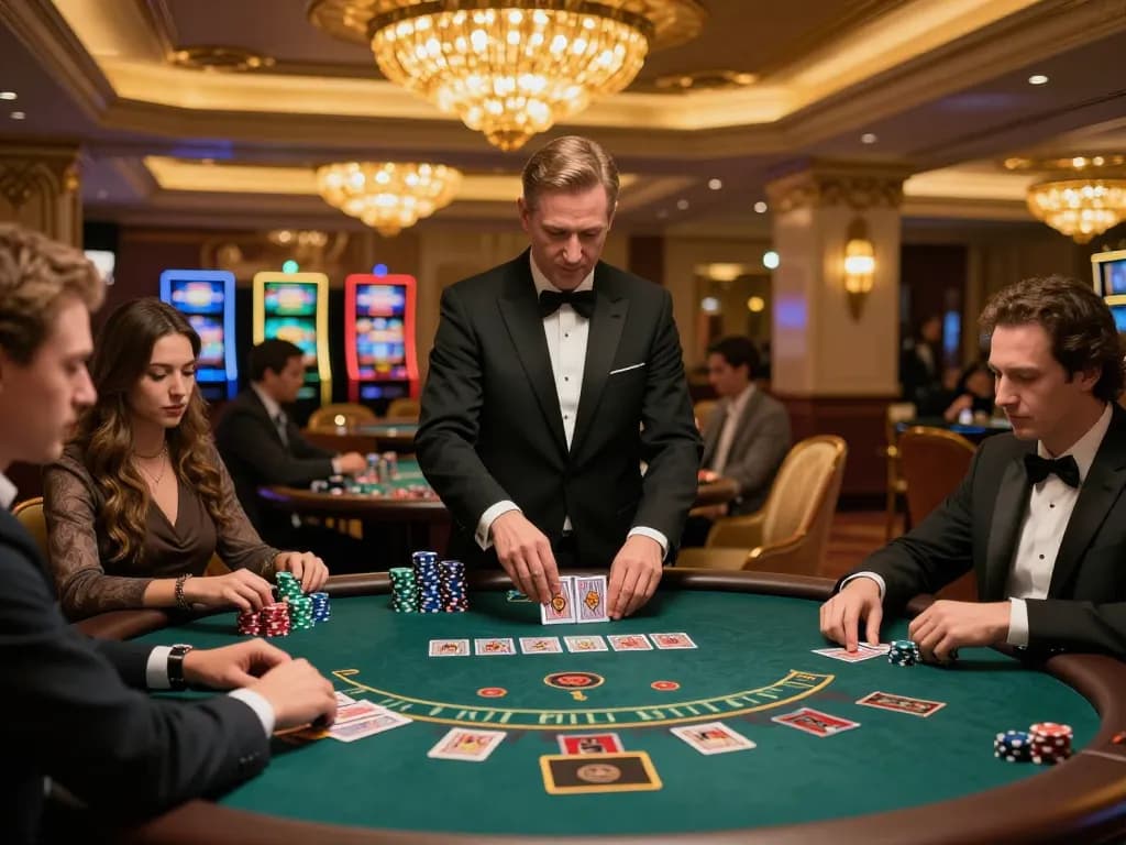 Bags168 players enjoying an exciting game of blackjack at a luxurious casino table under warm lighting