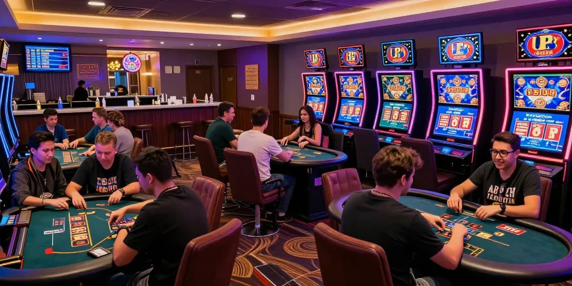 Dynamic gaming scene at haywin showcasing players enjoying poker, baccarat, and slots with vibrant visuals.