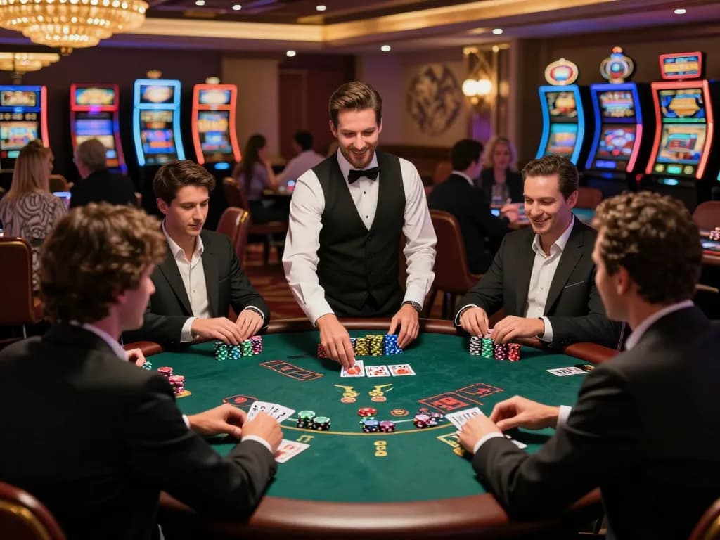 Engage in strategic blackjack for a bonus new member experience in a lively casino.