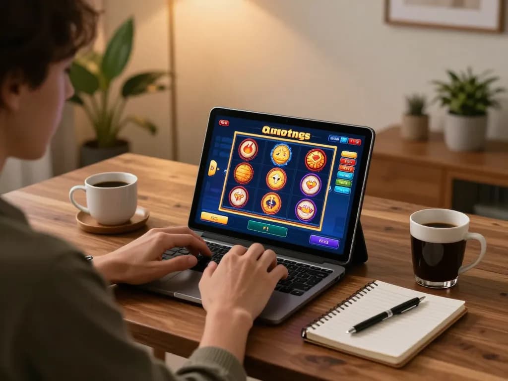 Player engaging with slot gaco game on tablet at home with strategy notes visible