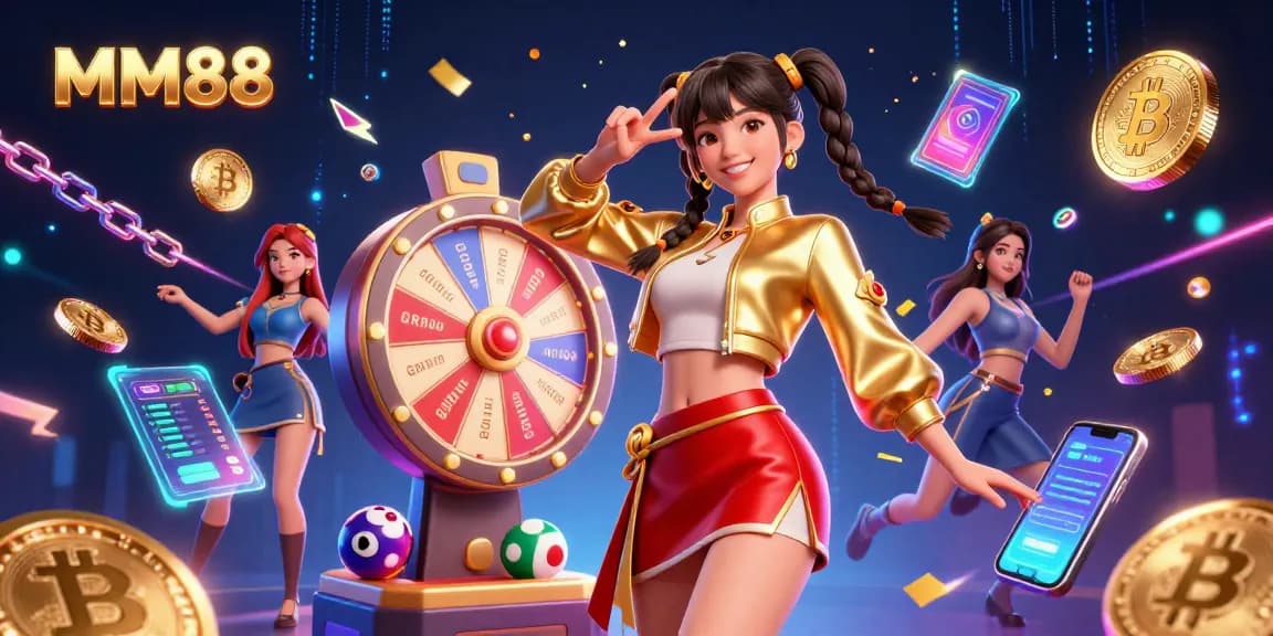 Play exciting games at MM88 with vibrant visuals, spinning prize wheels, and colorful lottery balls.