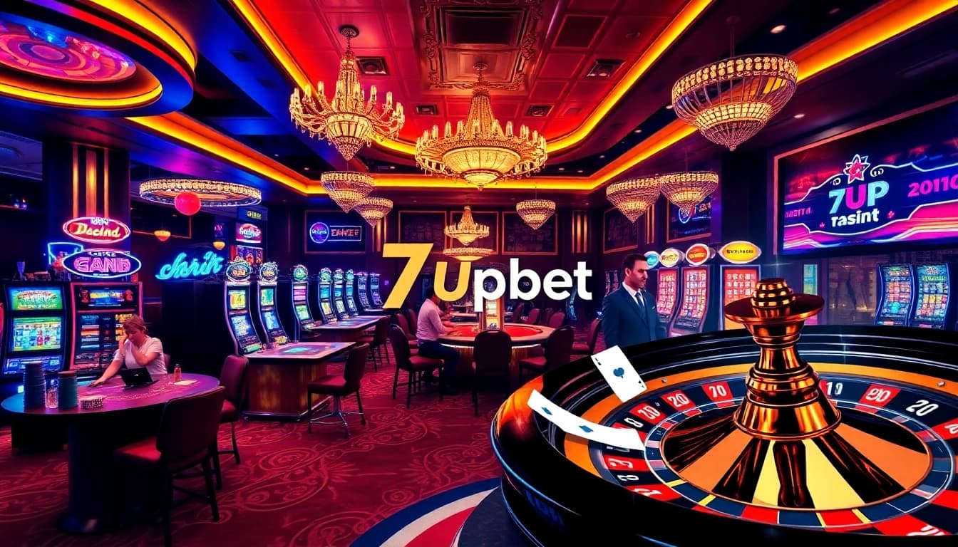 Experience the excitement of 7upbet with vibrant casino scenes and dynamic betting activities.