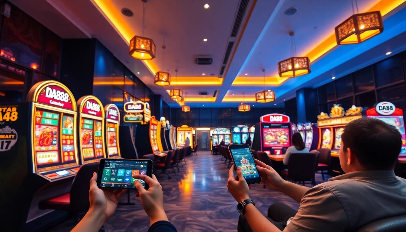 Experience the vibrant gaming atmosphere at DA88 with thrilling slot machines and engaging players.