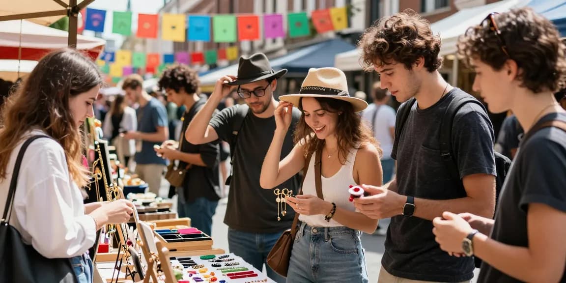 Friends enjoying an urban shopping experience at https://forumup.org/shop/search.php?ca_id=&addr1=&addr2=&addr3=&schKeyword= market, discovering unique products.
