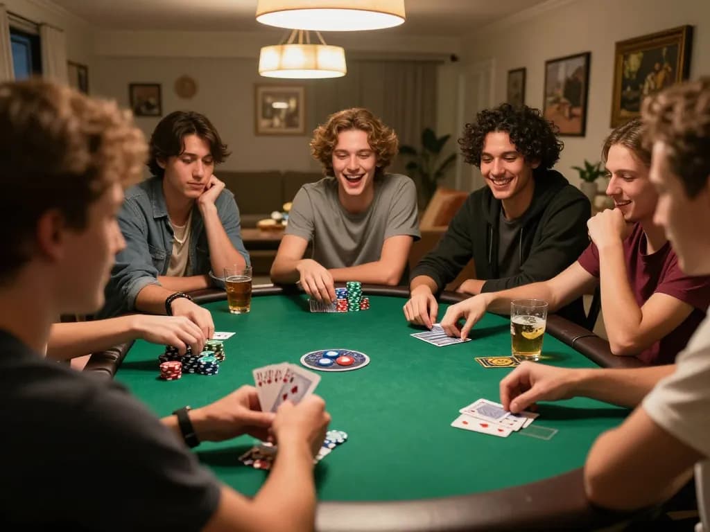 Friends engaging in a poker night, showcasing strategic gameplay and social excitement with QQ 88.