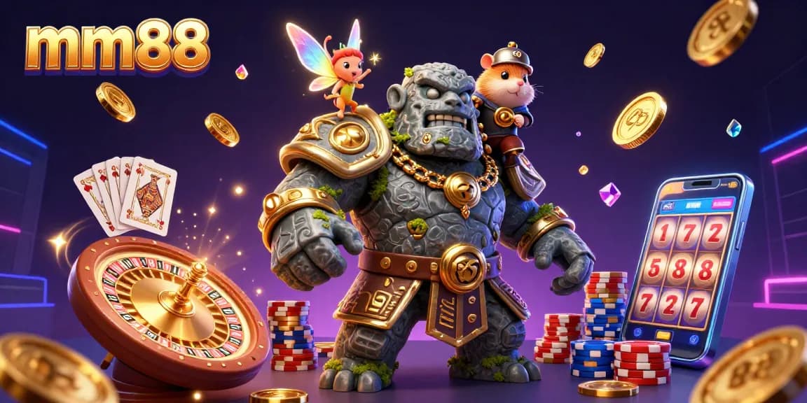 Spin and win at mm88 with a magical scene featuring golem guardian and fairy casting sparkles.