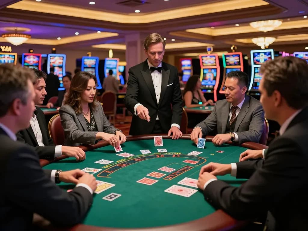 Players enjoying an intense blackjack game at go8 casino, showcasing excitement and strategy.