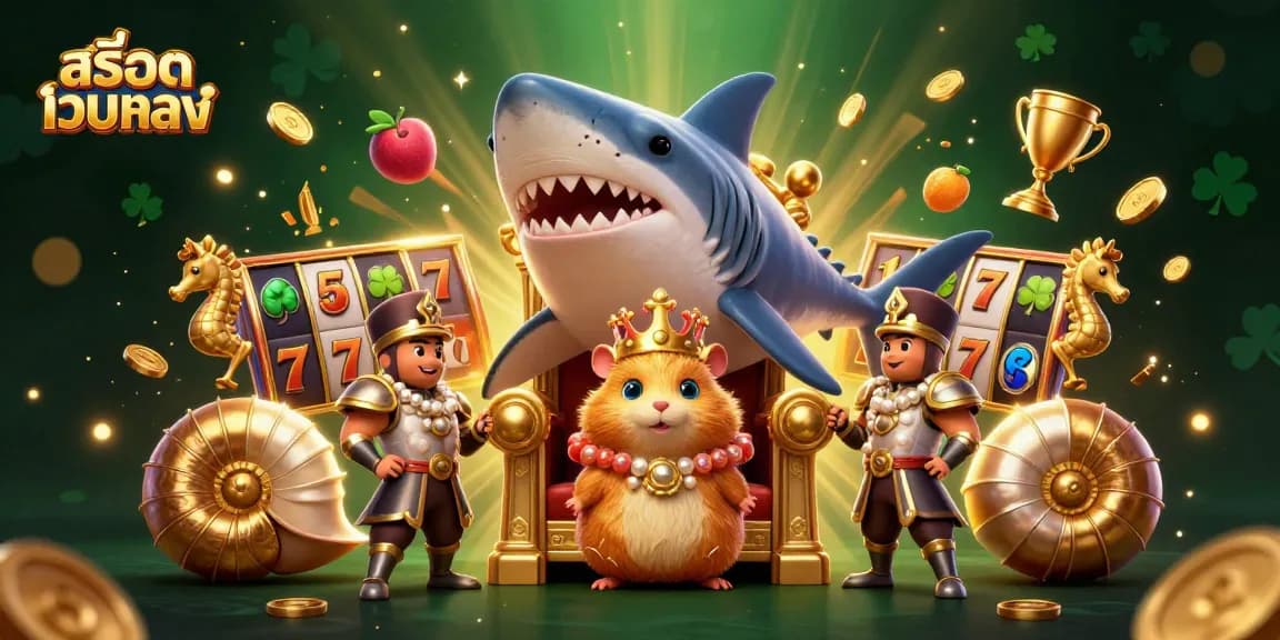 Spin the reels with สล็อตเว็บตรง characters in a dynamic casino scene, featuring vibrant elements.