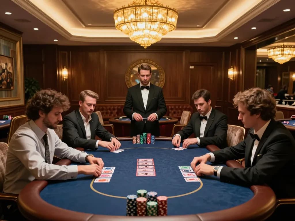 Engaged players at the VIP table strategizing their poker bets at vipwin79 casino.