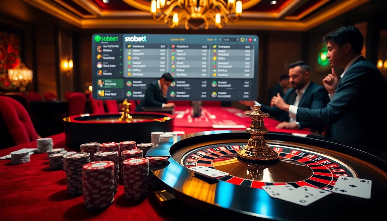 Experience sbobet betting strategies at a vibrant casino table with poker chips and cards.