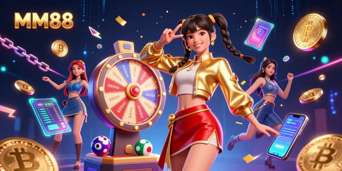 Play exciting games at MM88 with vibrant visuals, spinning prize wheels, and colorful lottery balls.