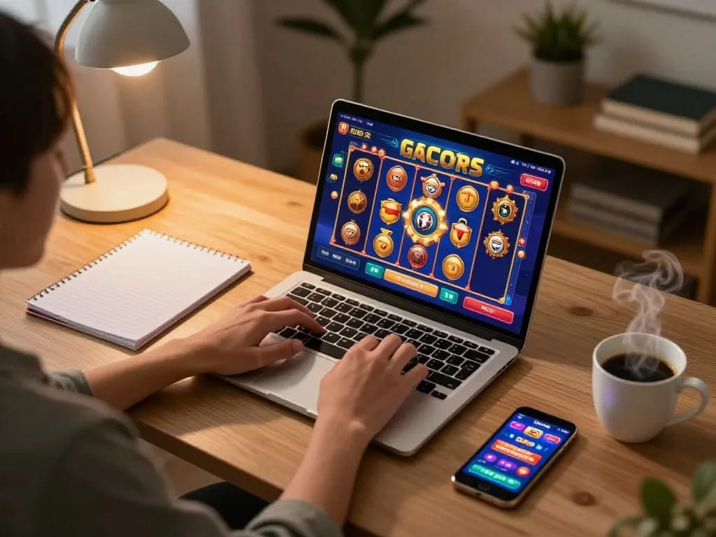 Engaging in an exciting slot gacor min depo 10k online game at home while tracking bankroll.