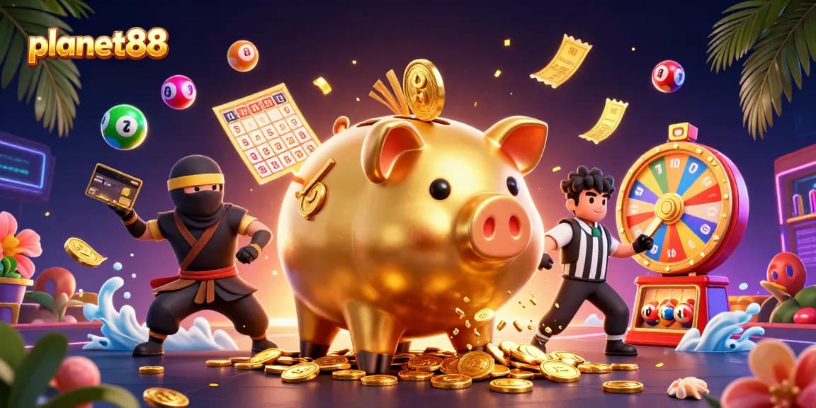 Engage with planet88's thrilling jackpot scene, featuring vibrant characters celebrating casino wins.