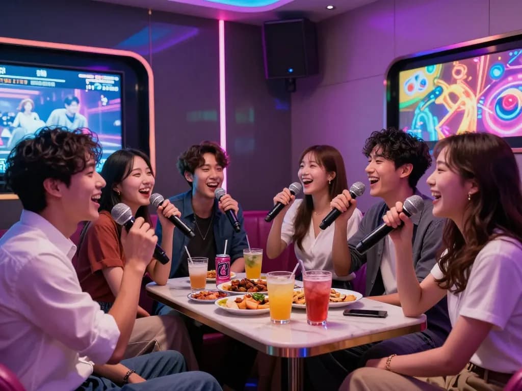 Exciting private karaoke experience at www.3no.org with vibrant atmosphere and happy guests.