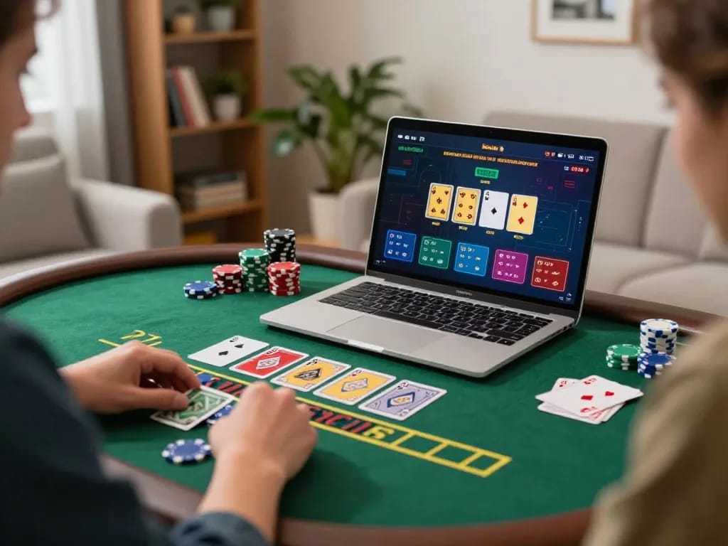 Play exciting baccarat at TR88it from home, strategic gameplay on display with cards and chips.