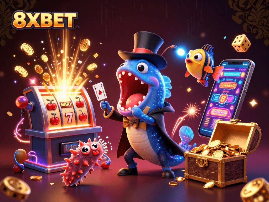 Experience thrilling gameplay with 8XBET's vibrant underwater casino universe showcasing unique characters and captivating elements.