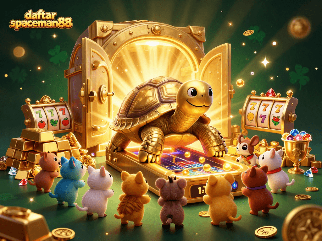 Spin the reels and win with daftar spaceman88 in this exciting casino-themed scene.