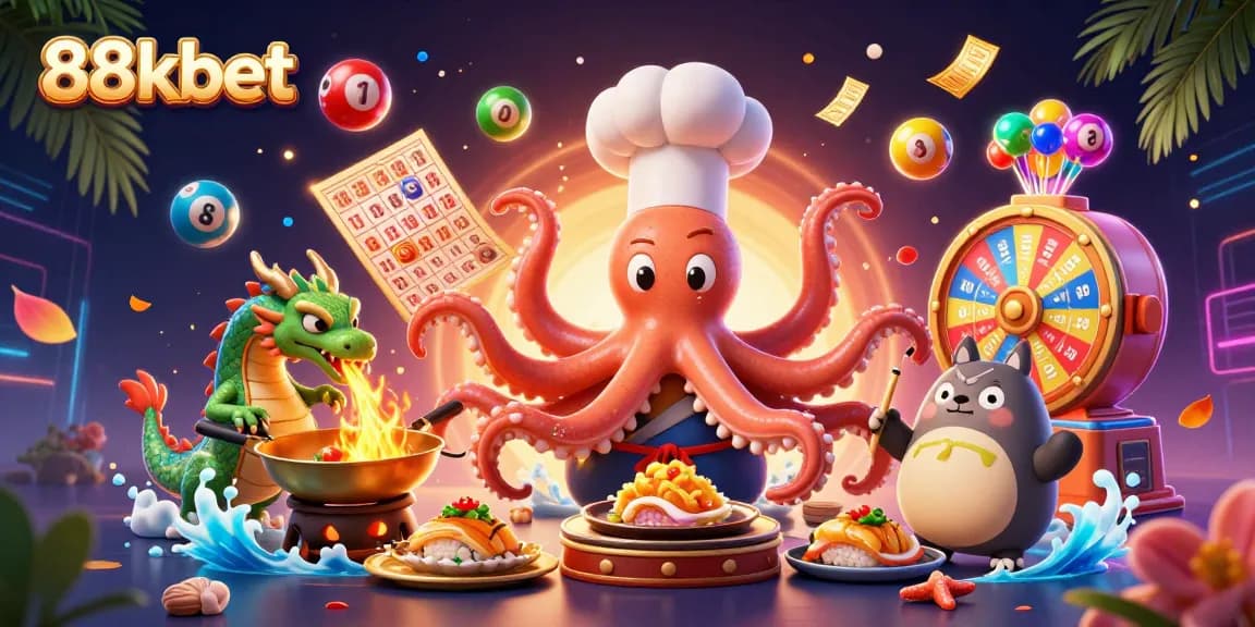 Engage with exciting moments at 88kbet with vivid 3D casino illustration showcasing dynamic lottery elements.