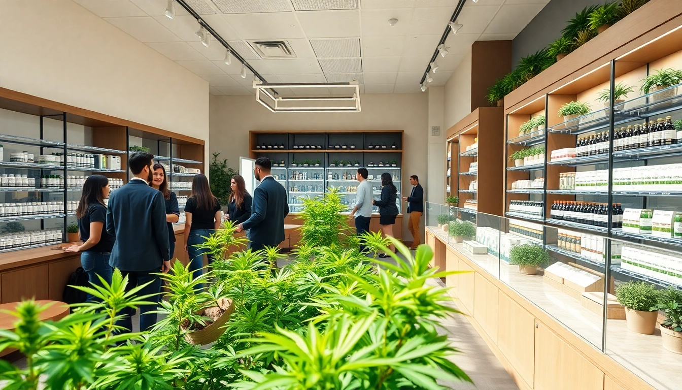 Cannabis dispensary showcasing vibrant products and welcoming atmosphere.
