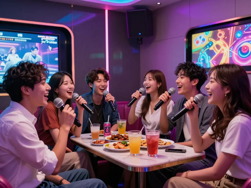 Exciting private karaoke experience at www.3no.org with vibrant atmosphere and happy guests.