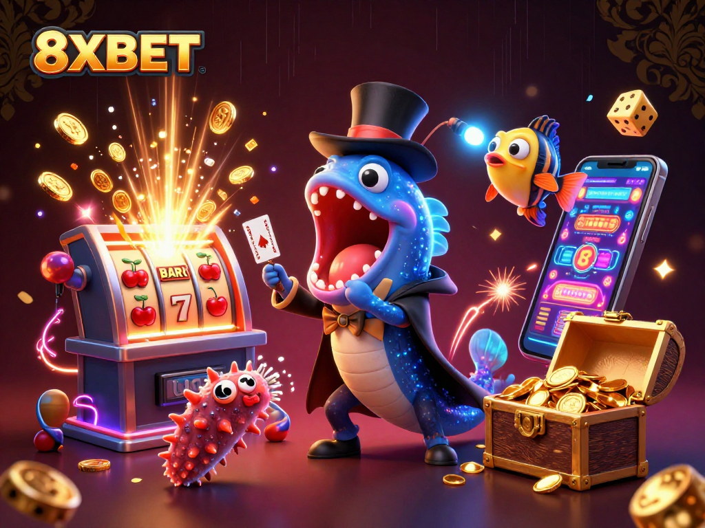 Experience thrilling gameplay with 8XBET's vibrant underwater casino universe showcasing unique characters and captivating elements.