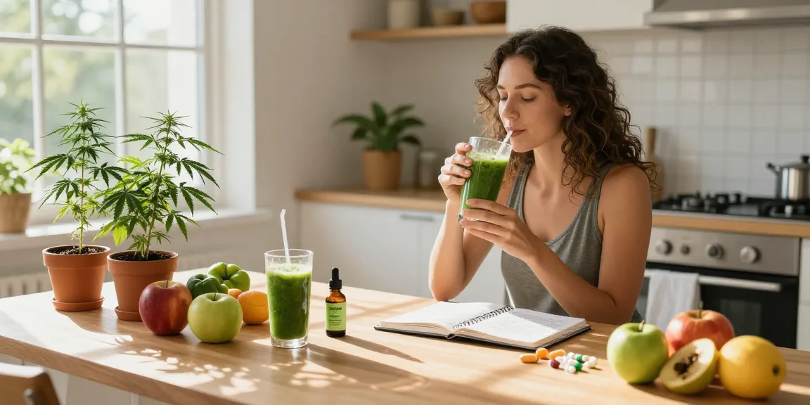 hempworx Reviews - Enjoying premium CBD oil in morning wellness routine, featuring hemp extract and natural health products.