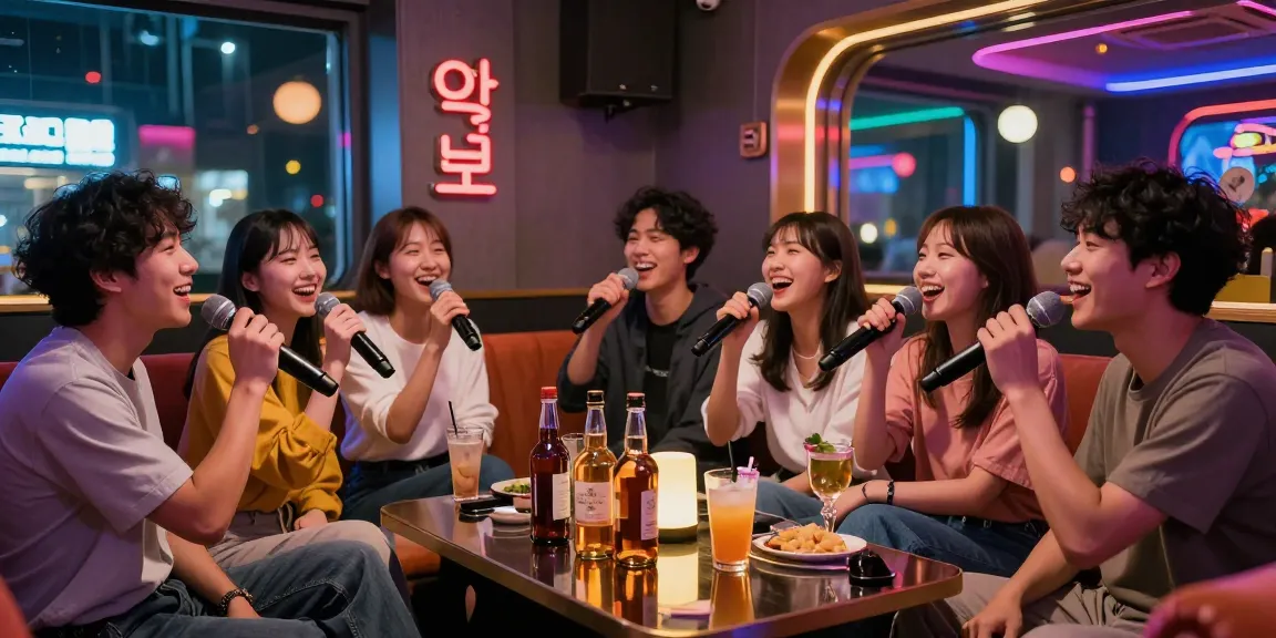 Enjoying 제주유흥 in a lively karaoke room with friends, showcasing vibrant nightlife.