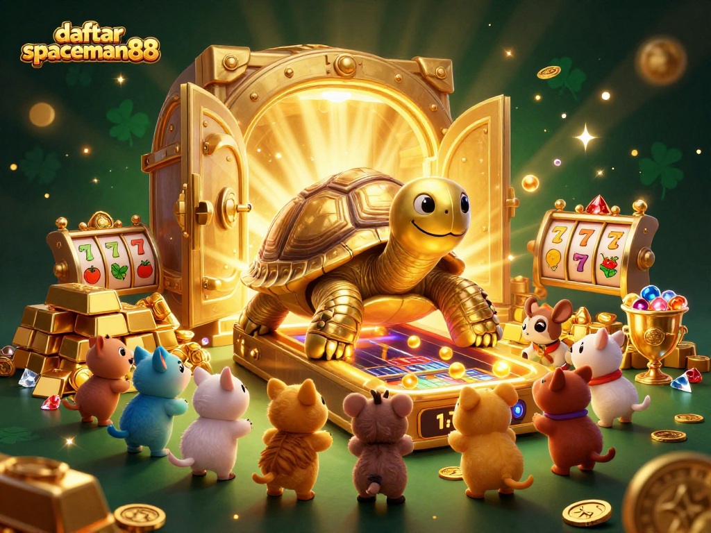 Spin the reels and win with daftar spaceman88 in this exciting casino-themed scene.