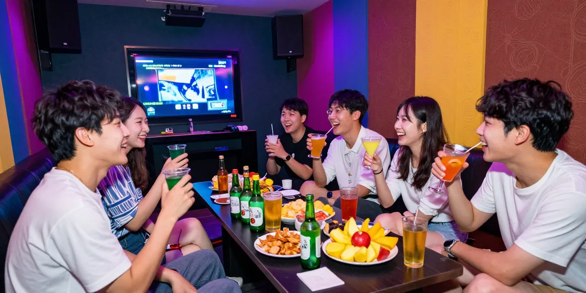 Group enjoying nightlife at www.3no.org with vibrant drinks, karaoke setup, and lively atmosphere.
