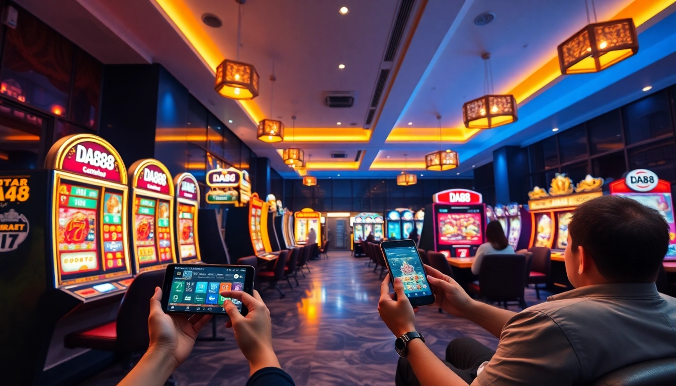 Experience the vibrant gaming atmosphere at DA88 with thrilling slot machines and engaging players.