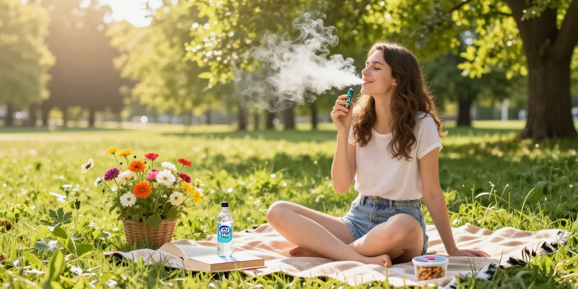 Experience the natural benefits of disposable THC vape UK in this wellness scene, featuring organic hemp extract in a vibrant outdoor setting.