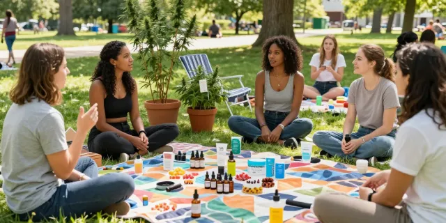 Canna City in Telegram gathering promoting natural CBD wellness with organic products in a community setting.