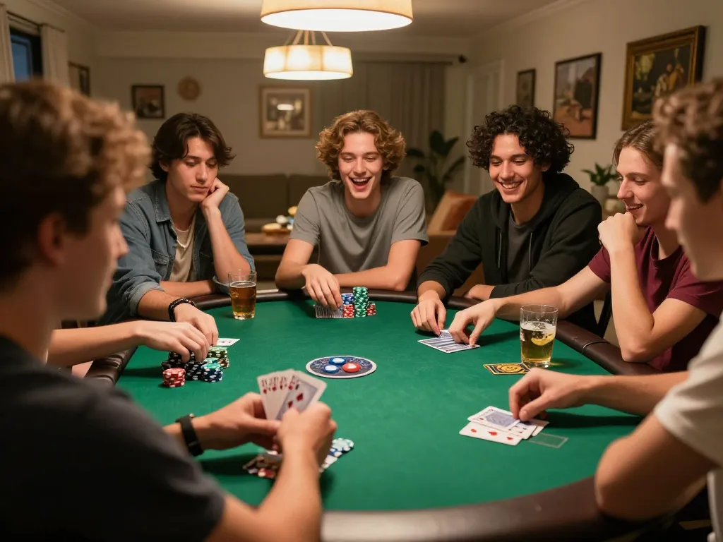 Friends engaging in a poker night, showcasing strategic gameplay and social excitement with QQ 88.