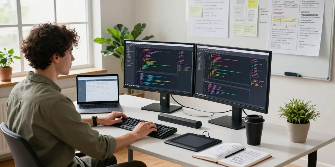 A software developer coding at a modern workspace illustrating WPS Official Website features.