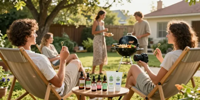 Buy live resin Canada for natural wellness; scene of friends enjoying quality CBD products outdoors.