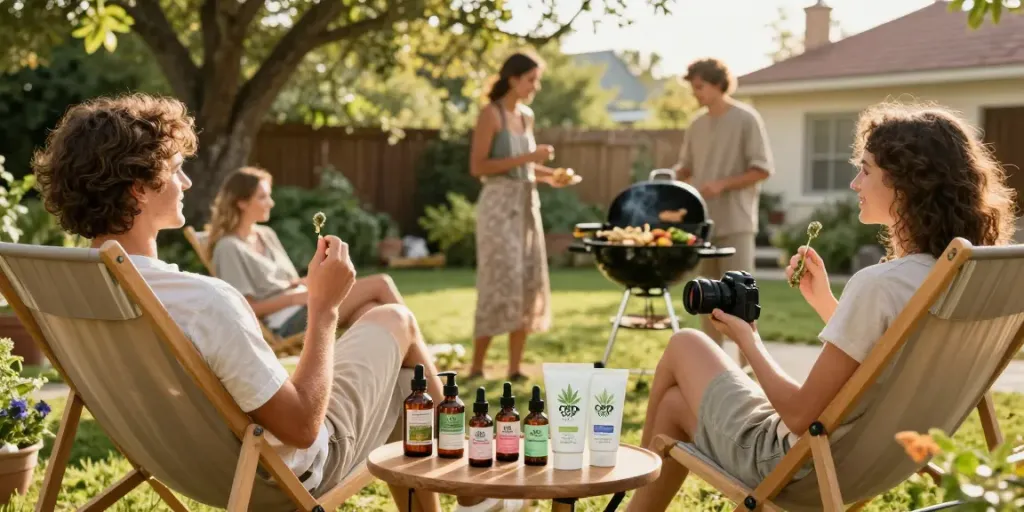 Buy live resin Canada for natural wellness; scene of friends enjoying quality CBD products outdoors.