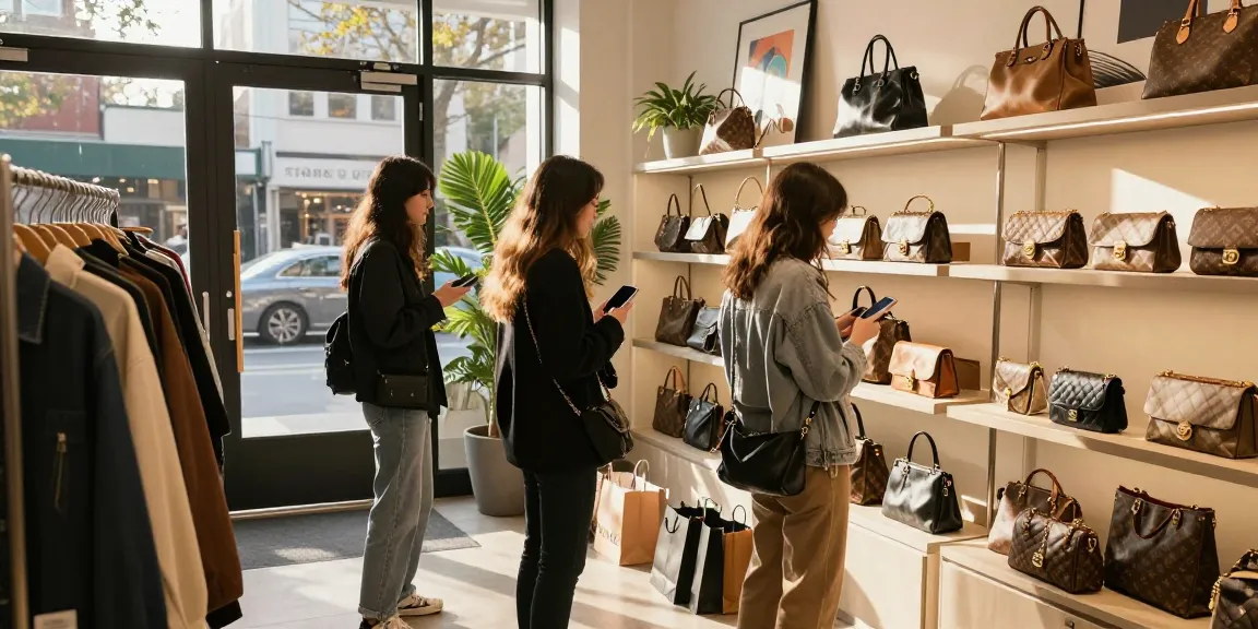 Shopping experience at a 레플리카 쇼핑몰 with stylish bags and trendy fashion