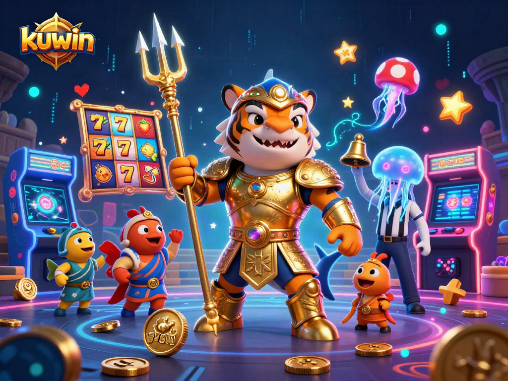 kuwin's exciting gambling showdown features a tiger shark gladiator in an underwater colosseum.