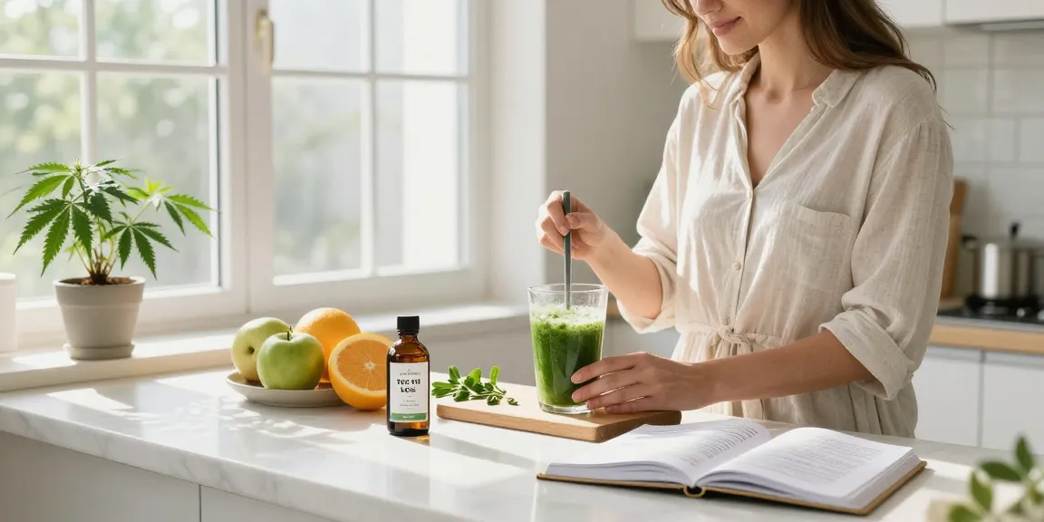 thc e liquid in a bright wellness kitchen with hemp extract and CBD oil