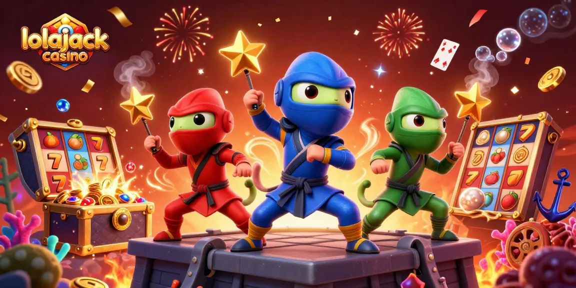 Experience the excitement at lolajack casino with vibrant chameleons and festive slot elements.