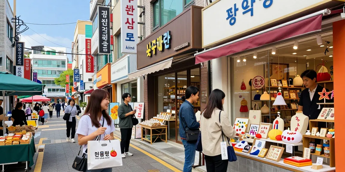 Vibrant Seoul shopping scene showcasing local specialties from https://forumup.org/shop/search.php?ca_id=&addr1=&addr2=&addr3=&schKeyword= with cheerful shoppers and unique boutiques.