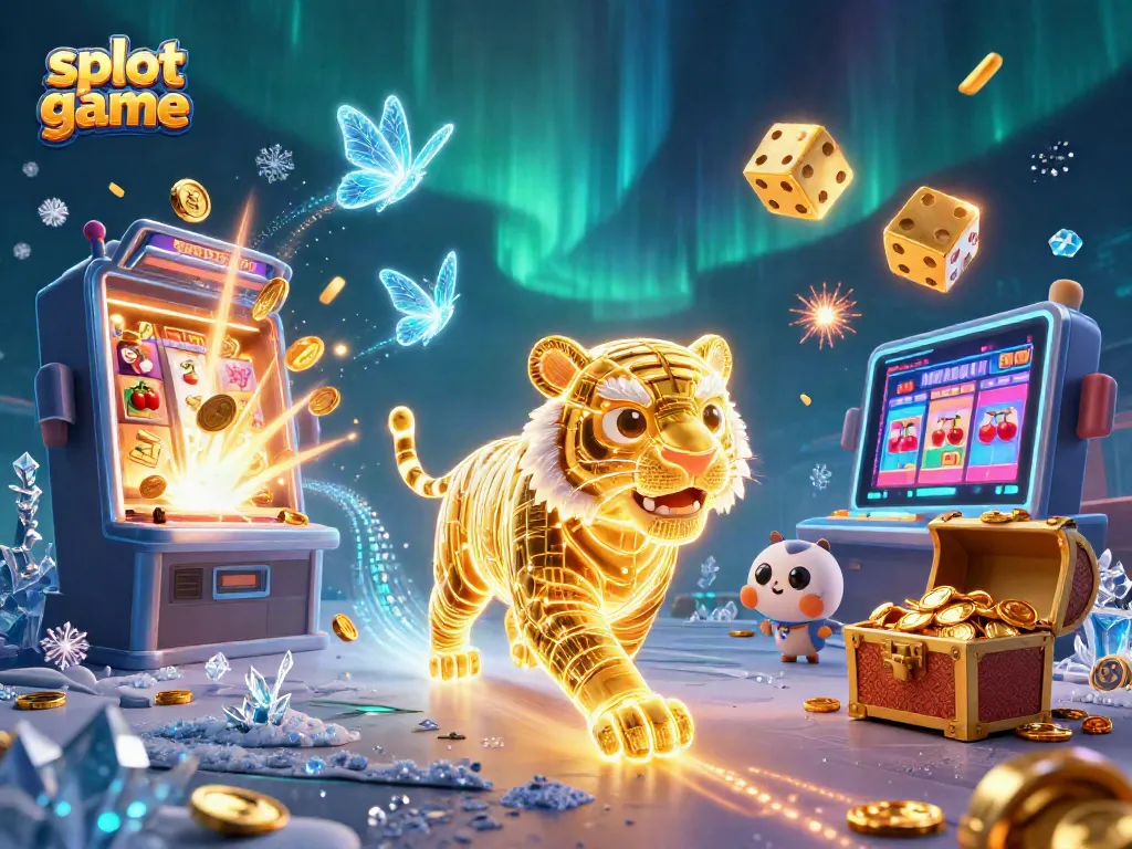 Experience thrill with slot game graphic featuring a golden tiger and dynamic casino elements.