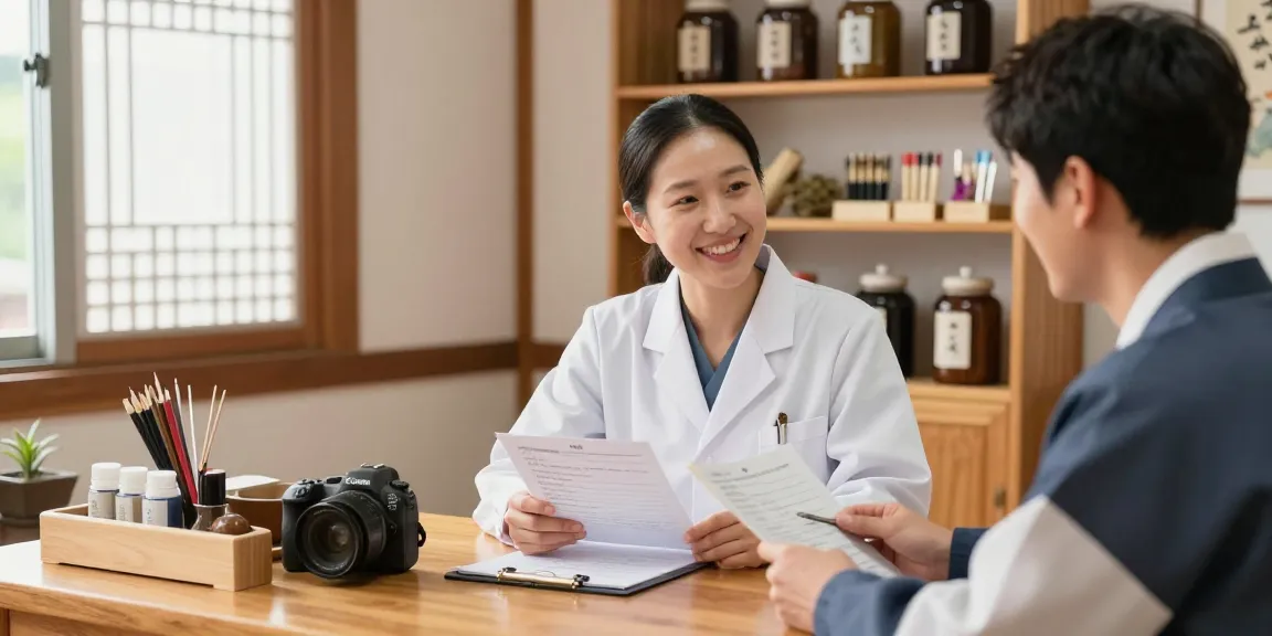 Consultation in 영통한의원 with a healthcare professional and patient in a traditional Korean medicine clinic.