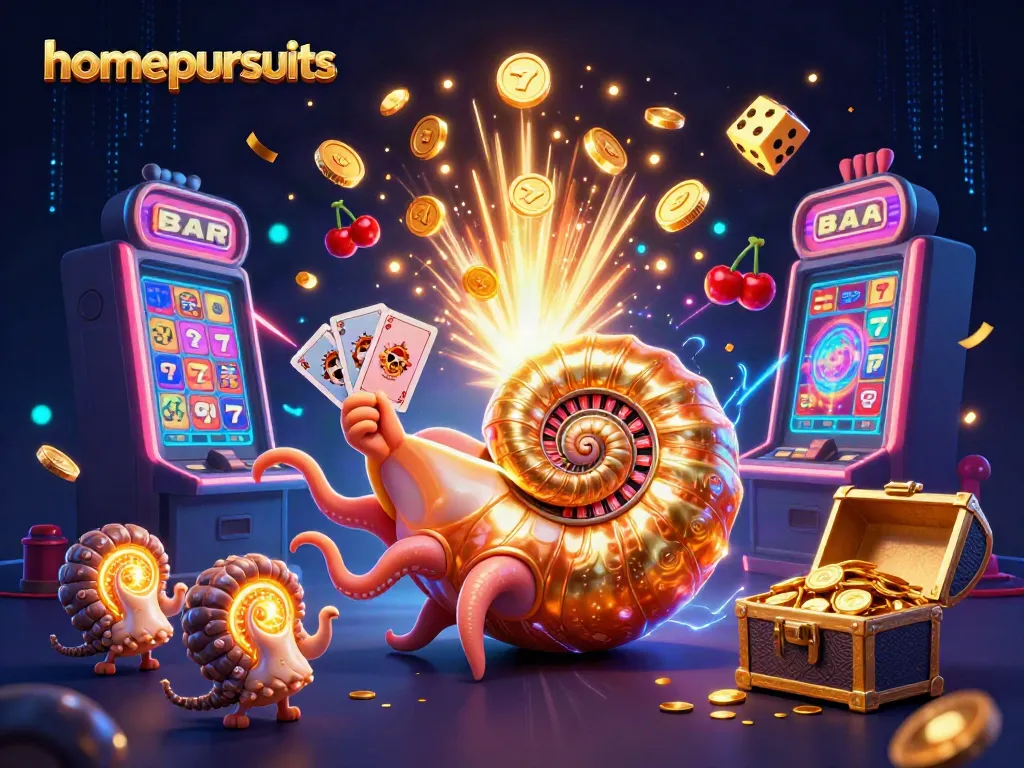 Memenangkan jackpot dalam permainan di homepursuits dengan mesin slot yang berkilau dan karakter unik.