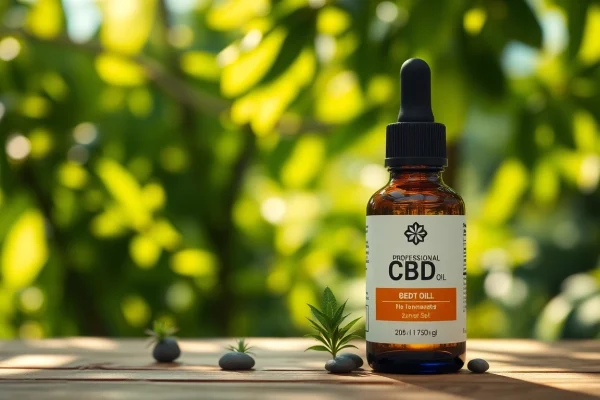 Explore benefits of CBD Oil in a serene natural setting with soothing lighting.