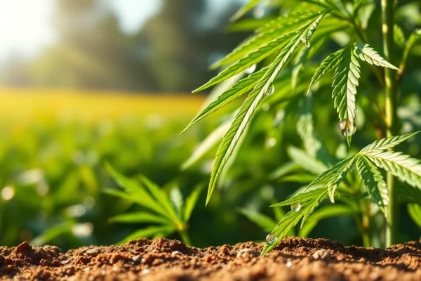 Captivating close-up of a CBD hemp plant thriving under natural light, emphasizing organic growth.