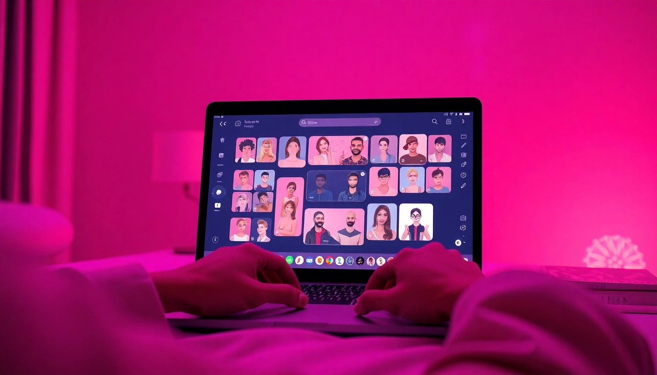 Engaging scene of a user interacting with ai sex chat free application, showcasing vibrant AI characters.
