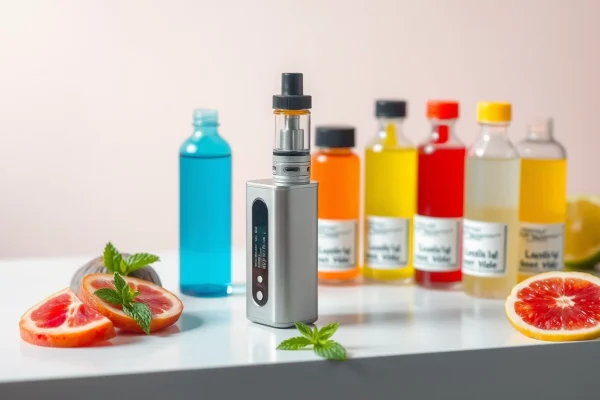 Explore a vibrant arrangement of vape & e-liquids showcasing flavorful options and modern devices.