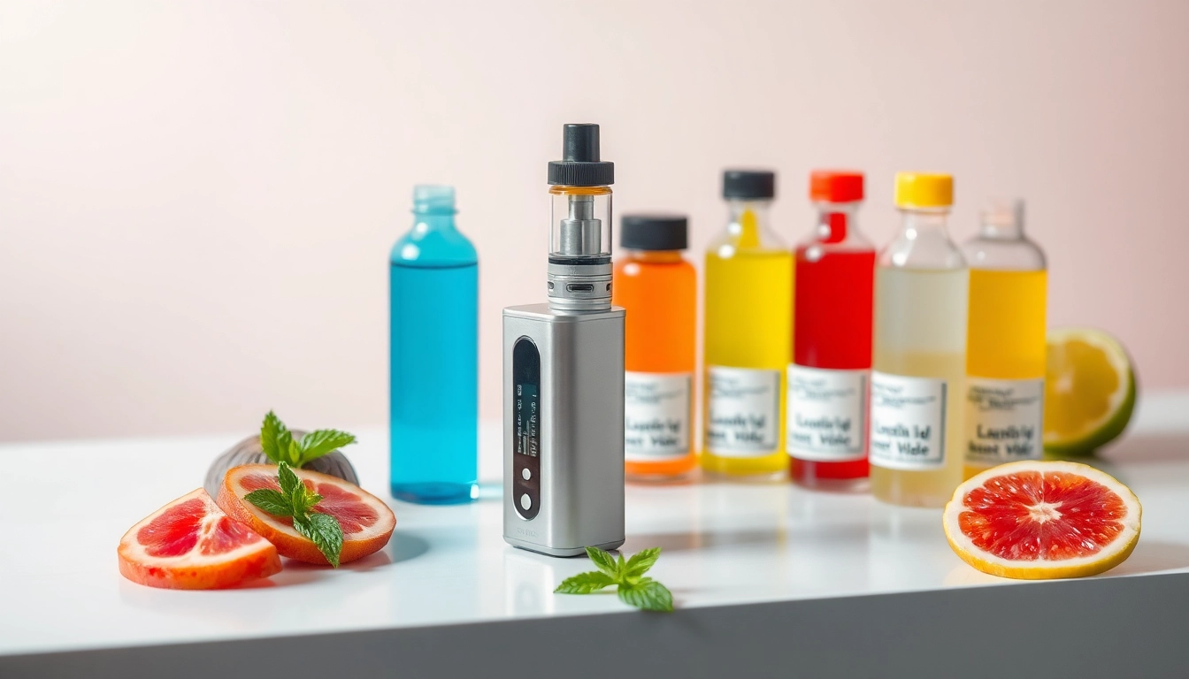 Explore a vibrant arrangement of vape & e-liquids showcasing flavorful options and modern devices.